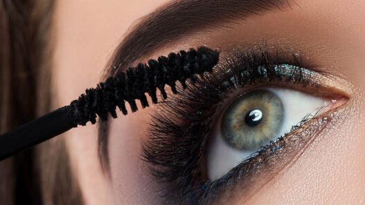 close up of female eye with beautiful long lashes