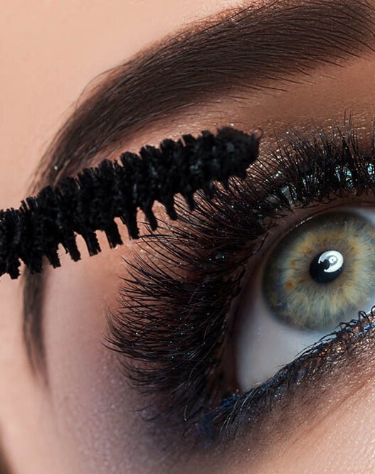 close up of female eye with beautiful long lashes